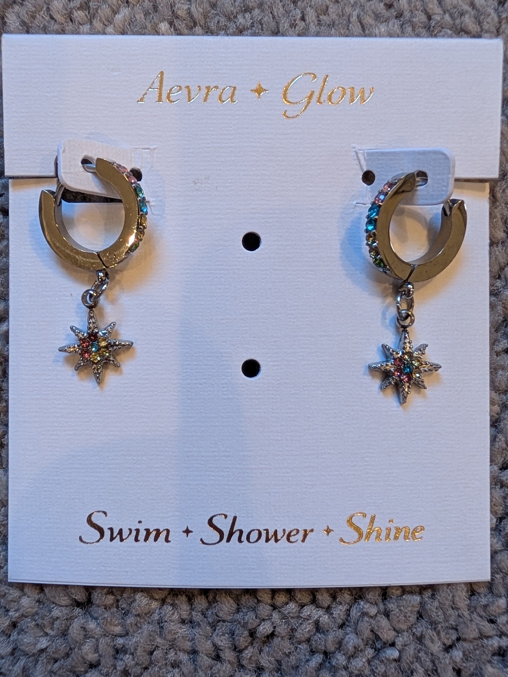 Aevra + Glow Huggie Star Drop Earrings with Multicolor Stones